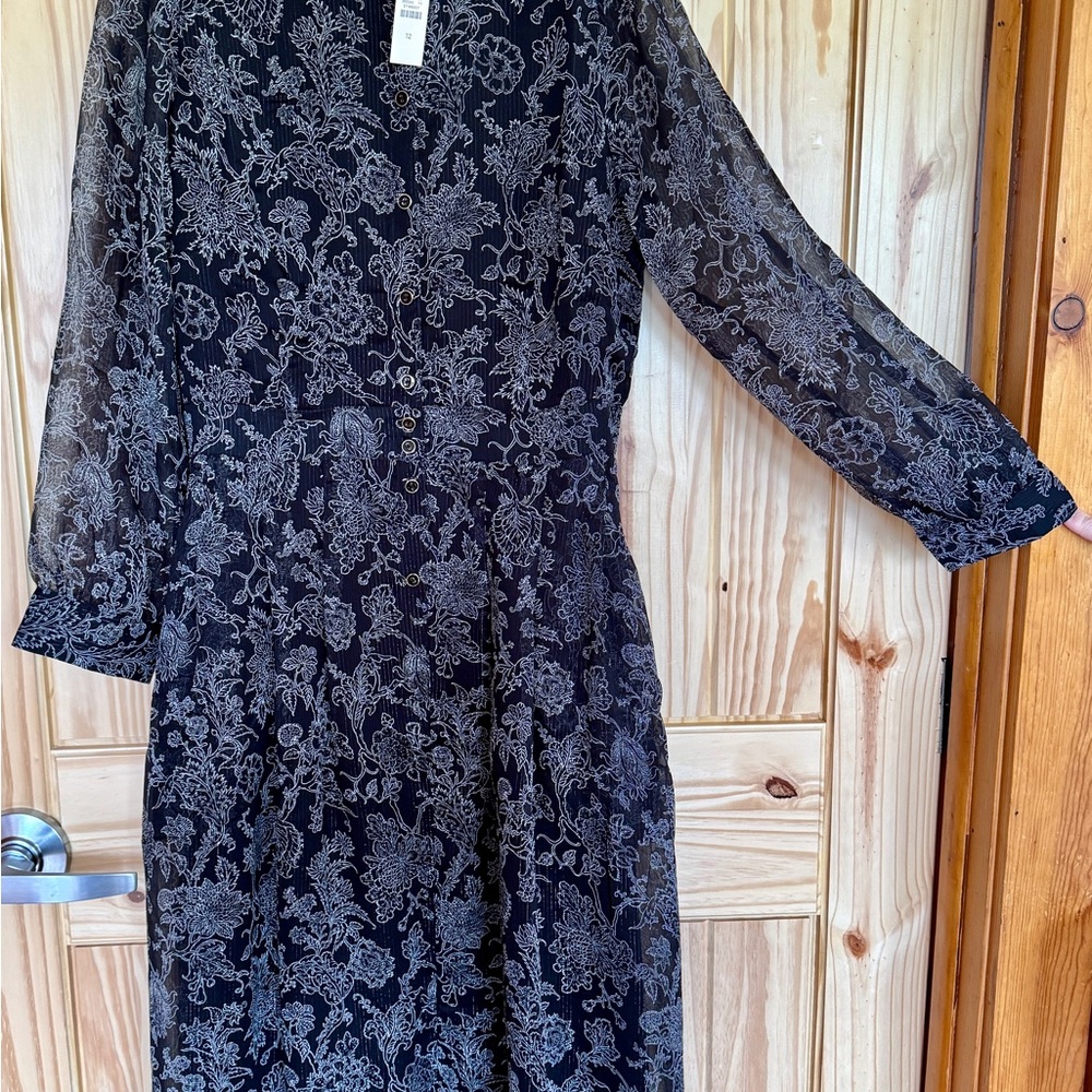 NEW Metallic Stripe Fit & Flare Elegant Shirtdress - Jacobean Floral